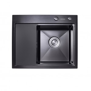 Кухонная мойка Platinum Handmade PVD 580х480х220 R черная (толщина 3.0/1.5 мм корзина и дозатор в комплекте) 32278