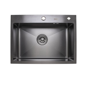 Кухонная мойка Platinum Handmade PVD 600х450х220 черная (толщина 3.0/1.5 мм корзина и дозатор в комплекте) 32267
