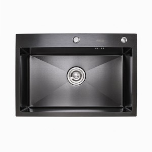 Кухонная мойка Platinum Handmade PVD 650х450х220 черная (толщина 3.0/1.5 корзина и дозатор в комплекте) 32270