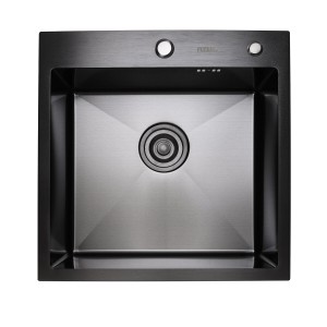Кухонная мойка Platinum Handmade PVD черная 500х500х220 (3.0/1.5 мм корзина и дозатор в комплекте) 32261