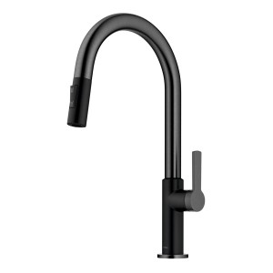 Смеситель кухонный Kraus KPF-2820MBSFSB черный матовый + нерж сталь