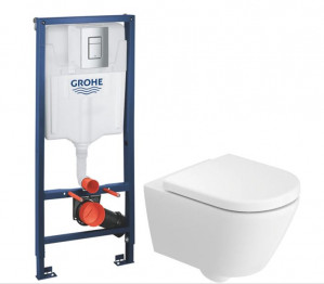 Комплект инсталляция для унитаза Grohe 38772001 + Унитаз подвесной Duravit D-Code 29030900212/0028490021 Rimless с крышкой