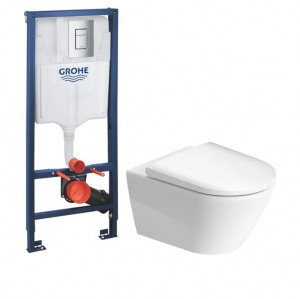 Комплект инсталляция для унитаза Grohe 38772001 + унитаз подвесной Duravit D-Neo 45770900A1 Rimless с крышкой 54x37 см